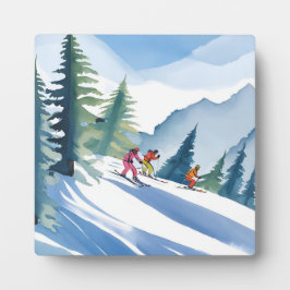 Placa Vamos esquiar | Pintura de Aquarela Invernal