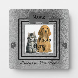 Placas Com Fotos Prata e Preto Memorial Pet Personalizado