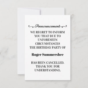 Placas de anúncio de cancelamento de Festa de aniv