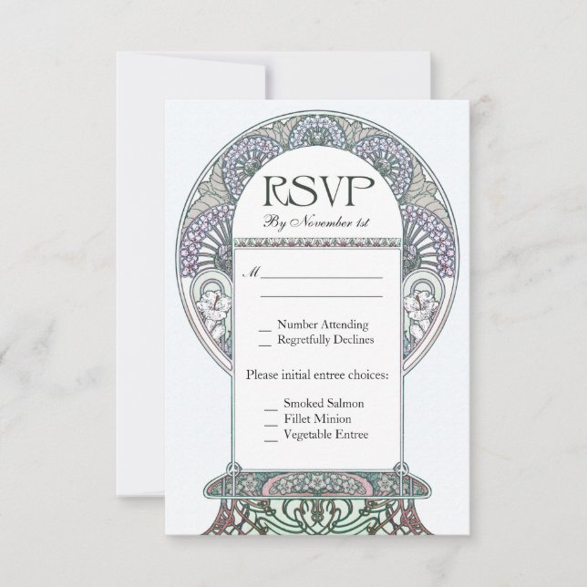Placas de Casamento da Winter Art Nouveau RSVP (Frente)