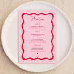 Placas de menu de Festa de casamento retroativas,<br><div class="desc">Placas de menu de Festa de casamento retroativas,  cor-de-rosa e vermelha,  ondulada</div>