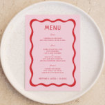 Placas de menu do Chá de panela Vertical e Rosa<br><div class="desc">Placas de menu de Festa de casamento retroativas,  cor-de-rosa e vermelha,  ondulada</div>