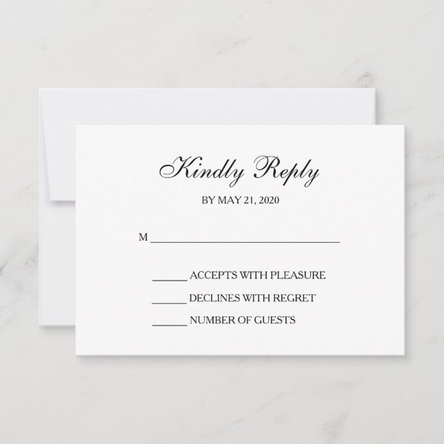 Placas de resposta de casamento RSVP branco e Dour (Frente)