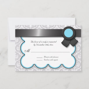Placas de resposta de Casamento tema damasco Azul 