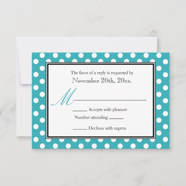 Placas de resposta RSVP branco e Turquesa bolinhas (Frente)