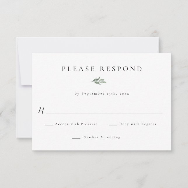 Placas de resposta RSVP de Casamento Verde Simples (Frente)