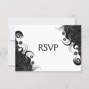 Placas de resposta RSVP Preto e Branco Gótico Flor