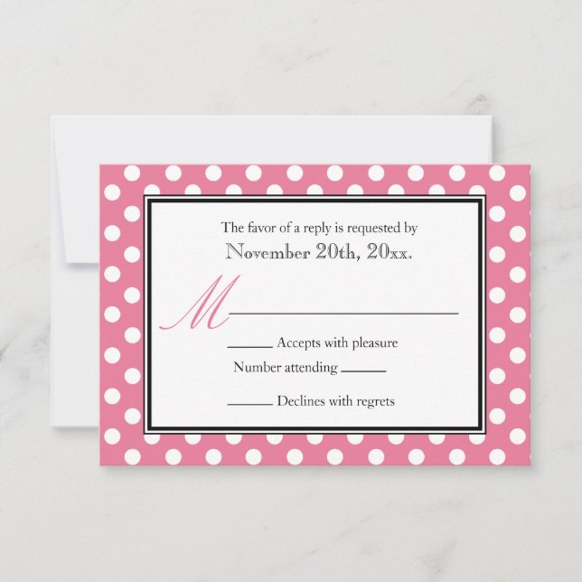 Placas de resposta RSVP rosa e branco bolinhas (Frente)
