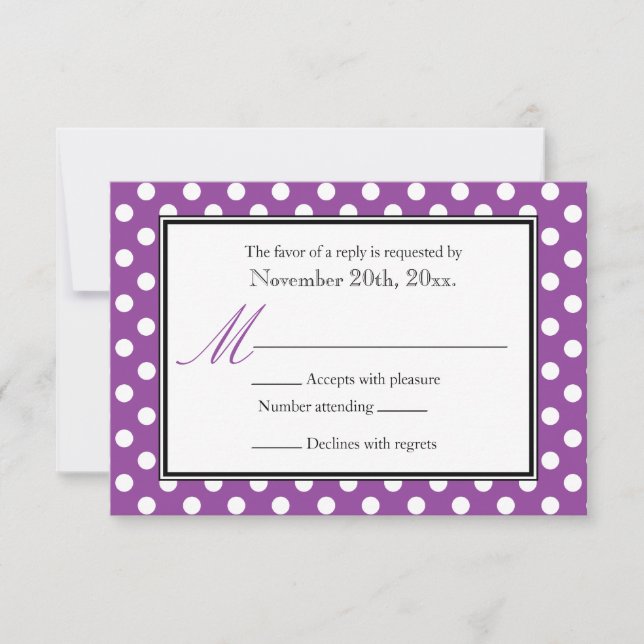 Placas de resposta RSVP Roxo e Branco bolinhas (Frente)
