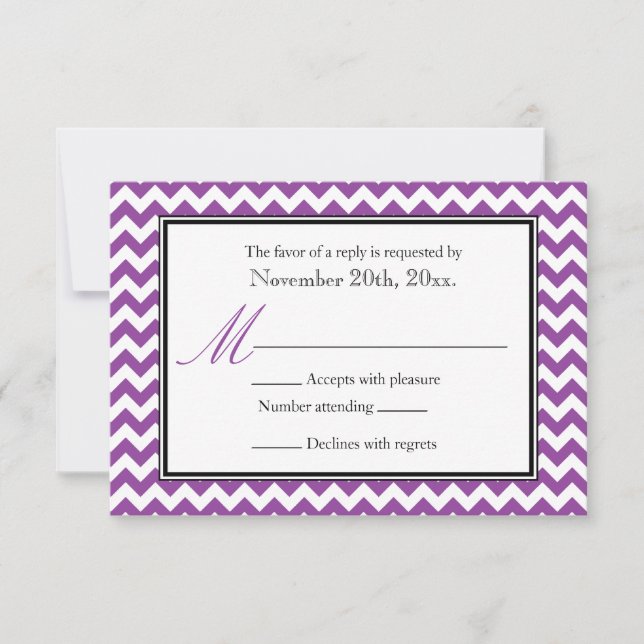 Placas de resposta RSVP Roxo e branco da Chevron (Frente)