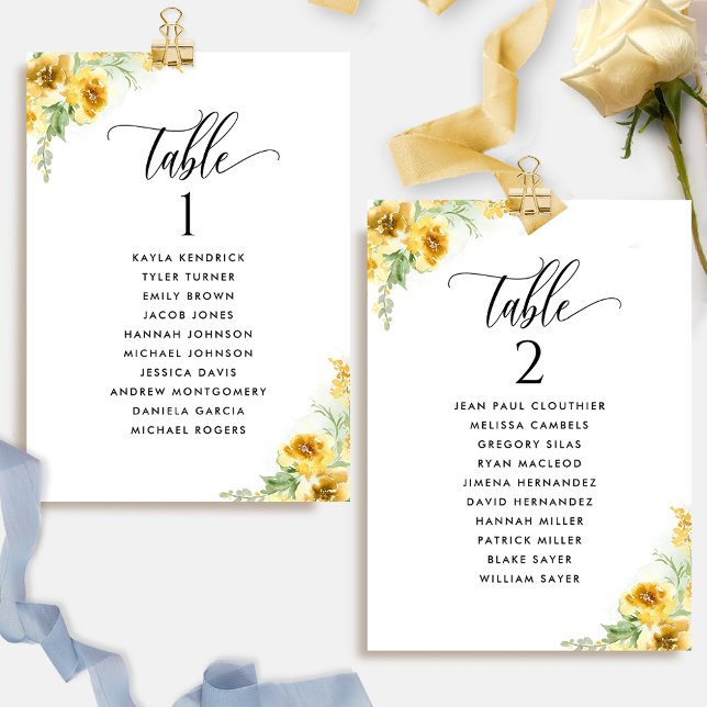 Placas Floral Amarelas, Placas Sentadas com Nomes  (Criador carregado)