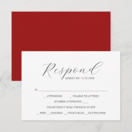 Placas RSVP com a opção de refeição vermelha