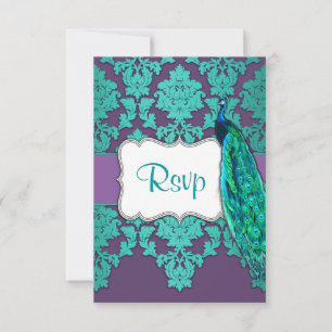 Placas RSVP de Aqua & Casamento tema damasco púrpu