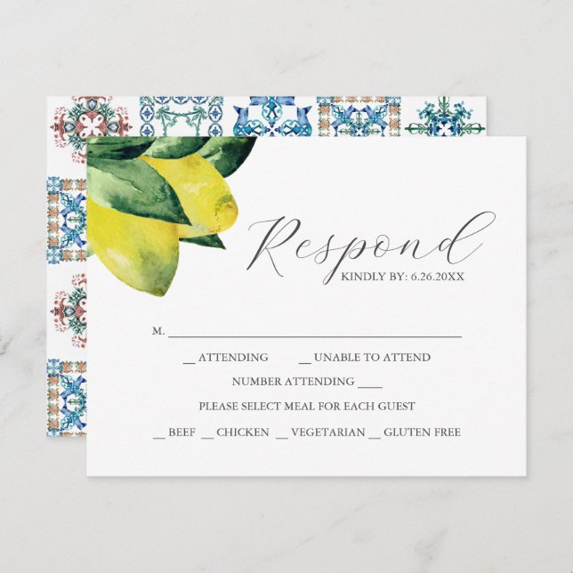 Placas RSVP de Azulejo Lemon Amalfi com opção de r (Frente/Verso)