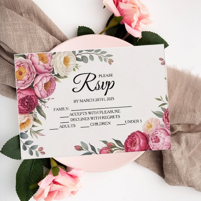 Placas RSVP de Buquê Floral Rosa (Criador carregado)