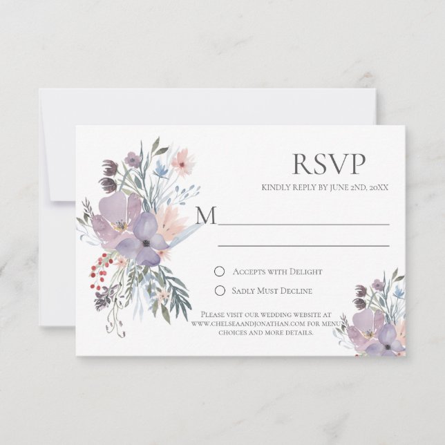 Placas RSVP de Caligrafia lavanda (Frente)