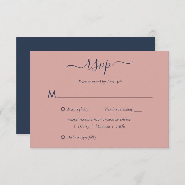 Placas RSVP de Casamento Azul e Blush do Marinho E (Frente/Verso)