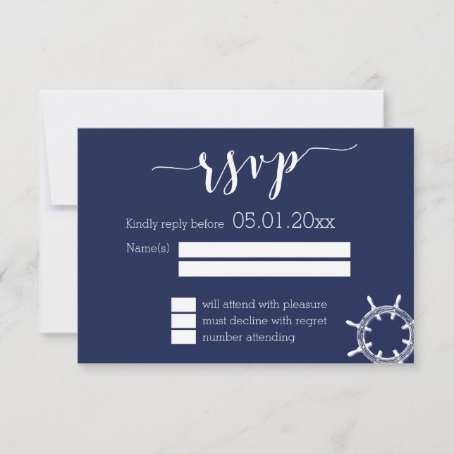Placas RSVP de Casamento Azul Marinho Náutico com  (Frente)