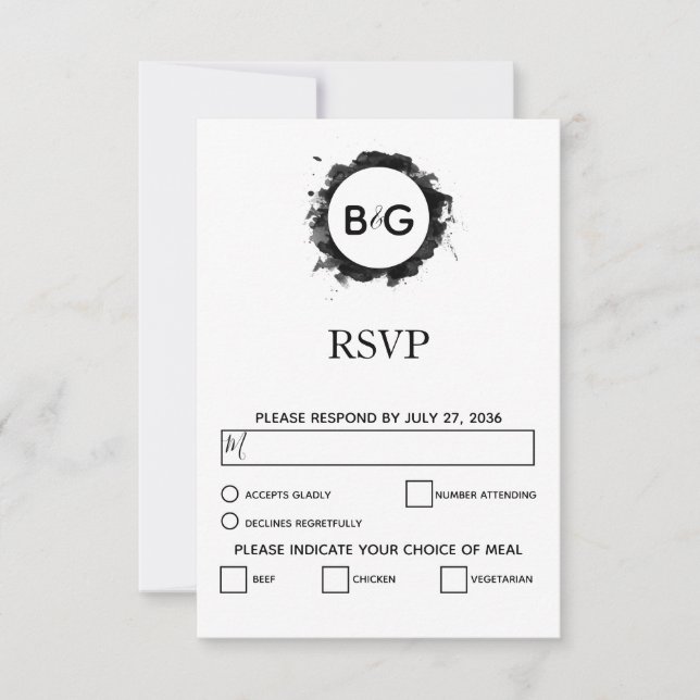 Placas RSVP de Casamento Branco Preto Simples (Frente)