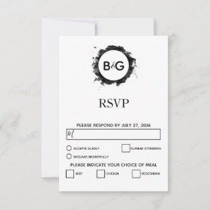 Placas RSVP de Casamento Branco Preto Simples