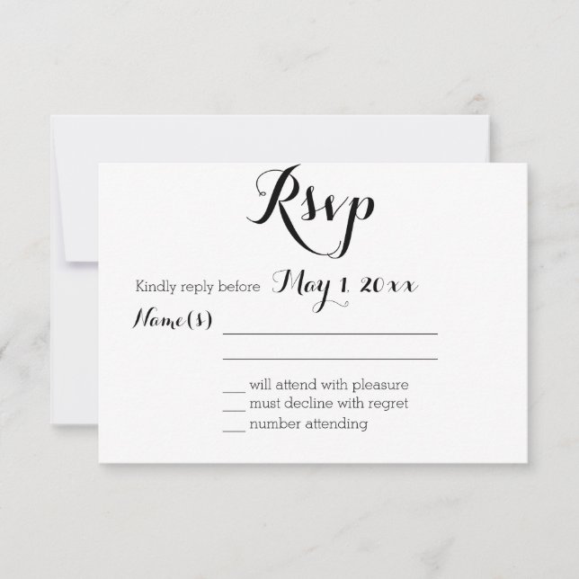 Placas RSVP de Casamento Branco Simples (Frente)