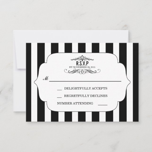 Placas RSVP de Casamento Chic Striped Preta (Frente)