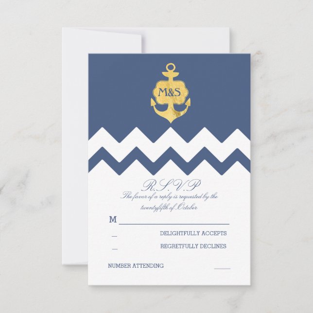 Placas RSVP de Casamento de Ancoragem de marinho C (Frente)