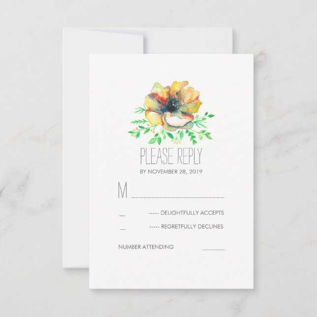 Placas RSVP de Casamento de Aquarela Floral (Frente)