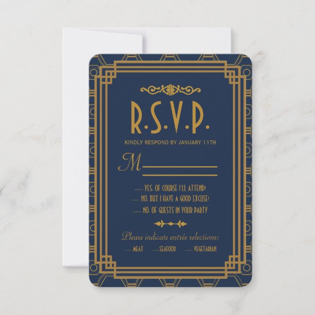 Placas RSVP de Casamento de Arte Azul (Frente)