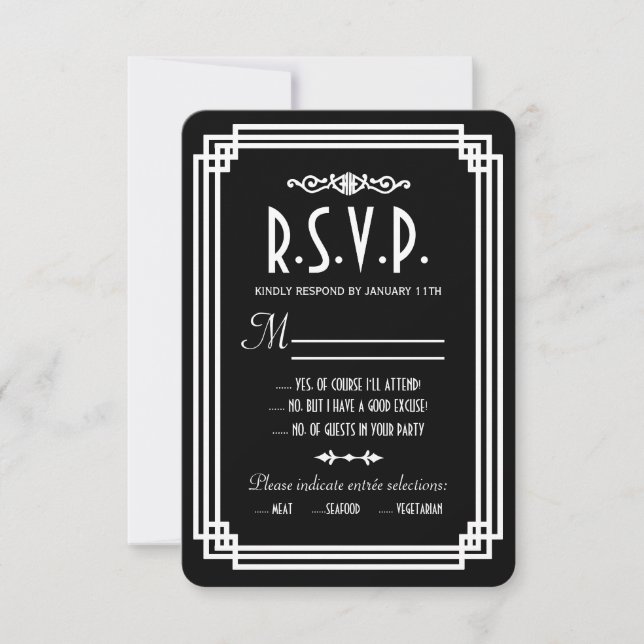 Placas RSVP de Casamento de Arte Negra e Branca (Frente)