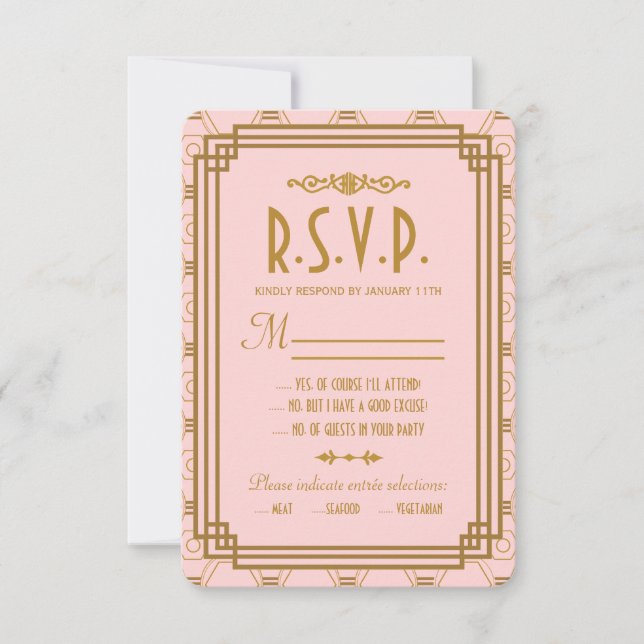Placas RSVP de Casamento de Arte Rosa Deco (Frente)