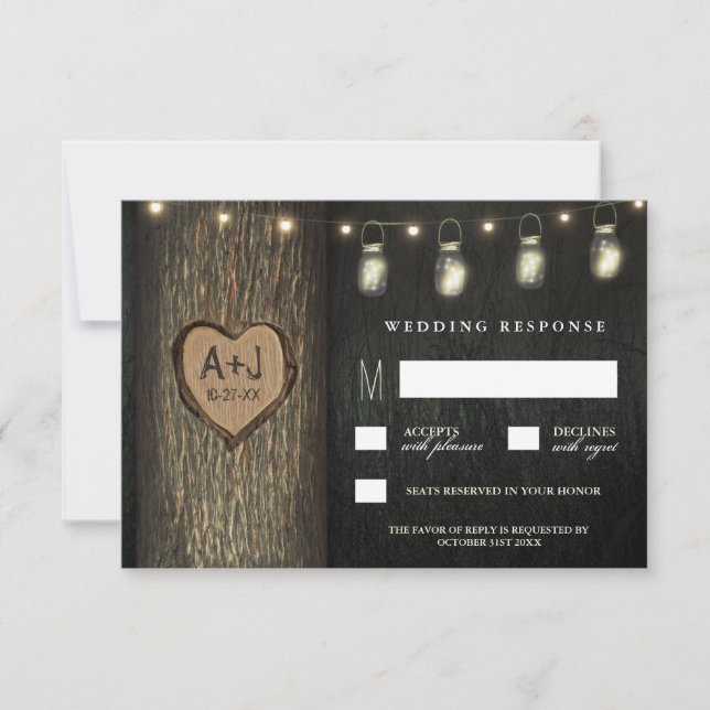 Placas RSVP de Casamento de Árvore Jars Oak (Frente)