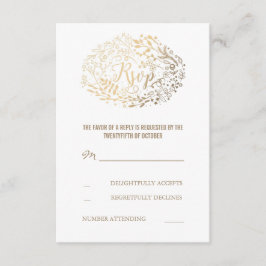 Placas RSVP de Casamento de Buquê Floral Dourado
