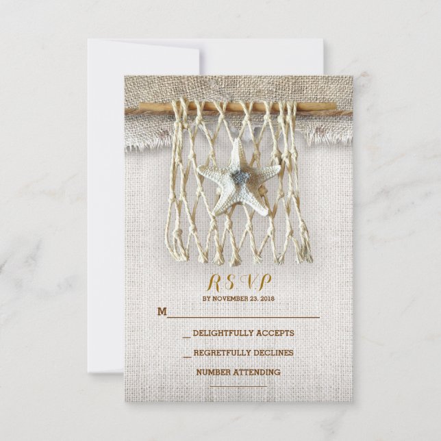 PLACAS RSVP DE CASAMENTO DE BURLAP BEACH (Frente)