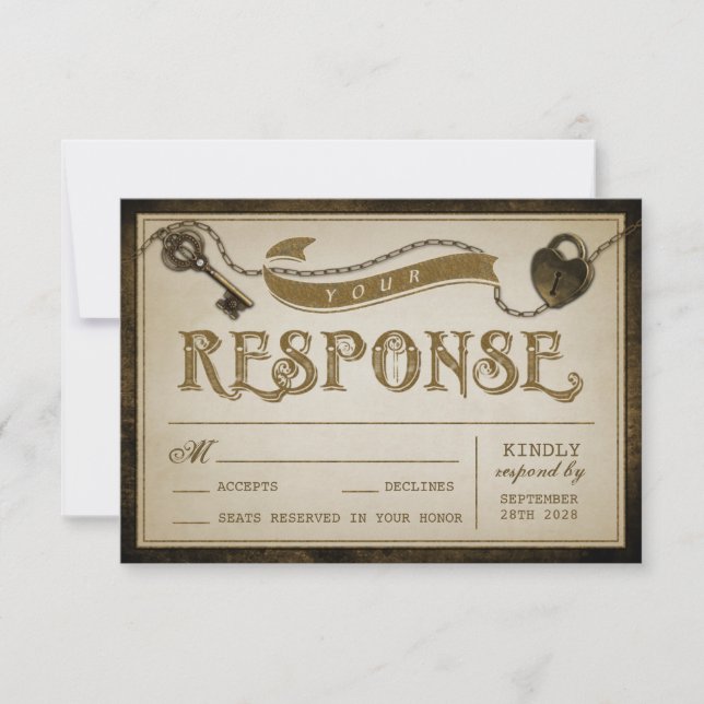 Placas RSVP de Casamento de Chave e Bloqueio de Co (Frente)