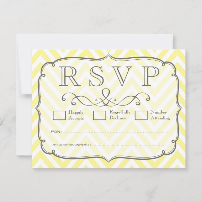 Placas RSVP de Casamento de Chevron Amarelo e Bran (Frente)
