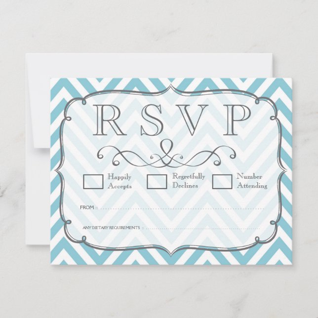 Placas RSVP de Casamento de Chevron Branco Azul do (Frente)