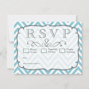 Placas RSVP de Casamento de Chevron Branco Azul do