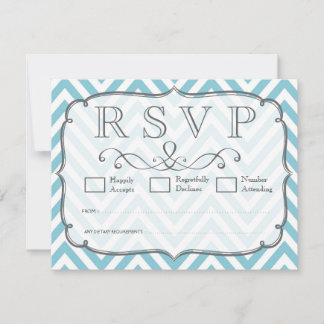 Placas RSVP de Casamento de Chevron Branco Azul do