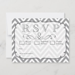Placas RSVP de Casamento de cinza e Chevron Branco