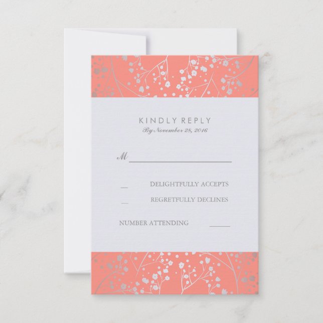 Placas RSVP de Casamento de Coral de Silver Baby's (Frente)