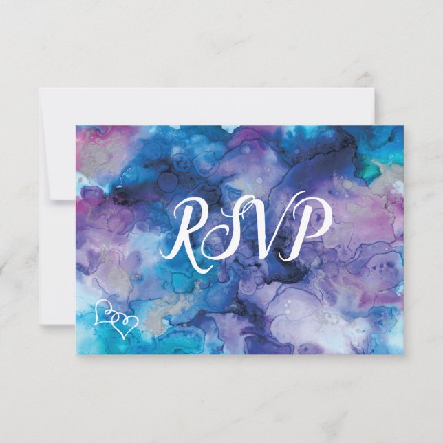 Placas RSVP de Casamento de Cores d'Água Púrpura A (Frente)