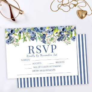 Placas RSVP de casamento de flores azuis de mirtil
