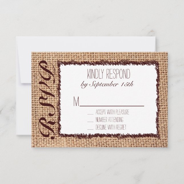 Placas RSVP de Casamento de Impressão de Burlap Ru (Frente)