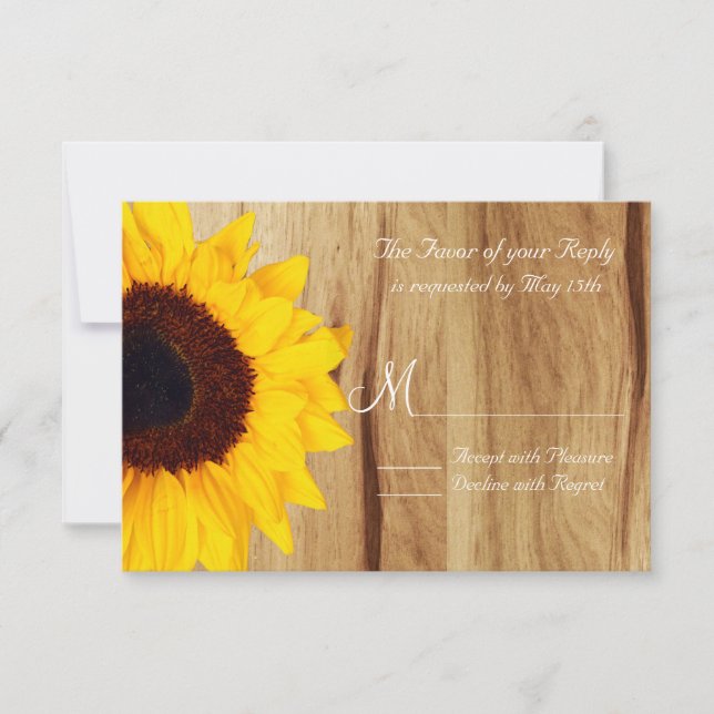 Placas RSVP de Casamento de Madeira de Girassol (Frente)