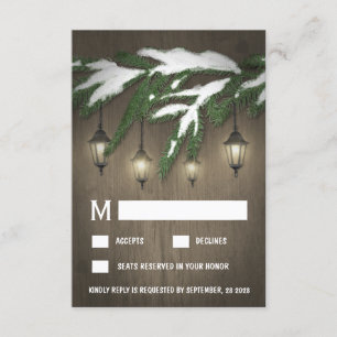 Placas RSVP de Casamento de Neve Evergreen Lantern