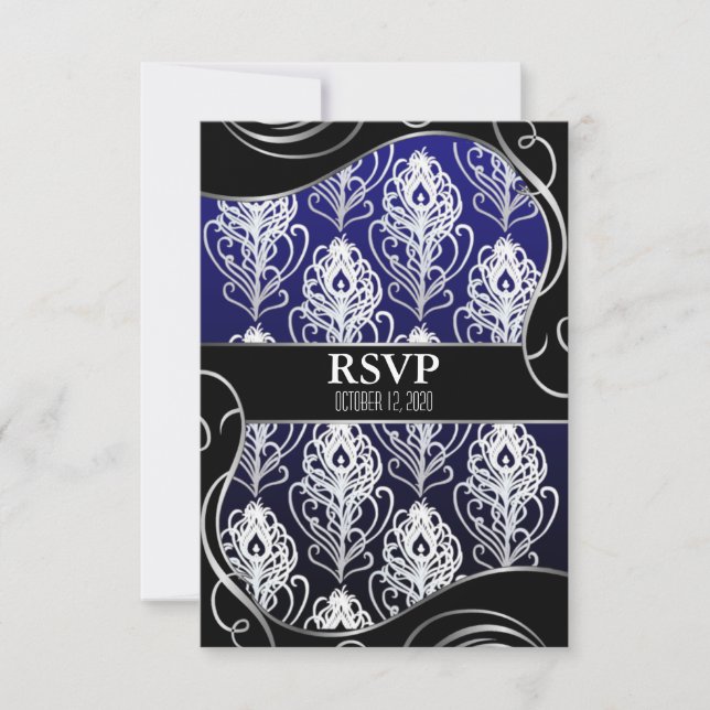 Placas RSVP de Casamento de Pancas Pretas e Azuis (Frente)