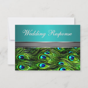 Placas RSVP de Casamento de Penas de Pavão Teal &