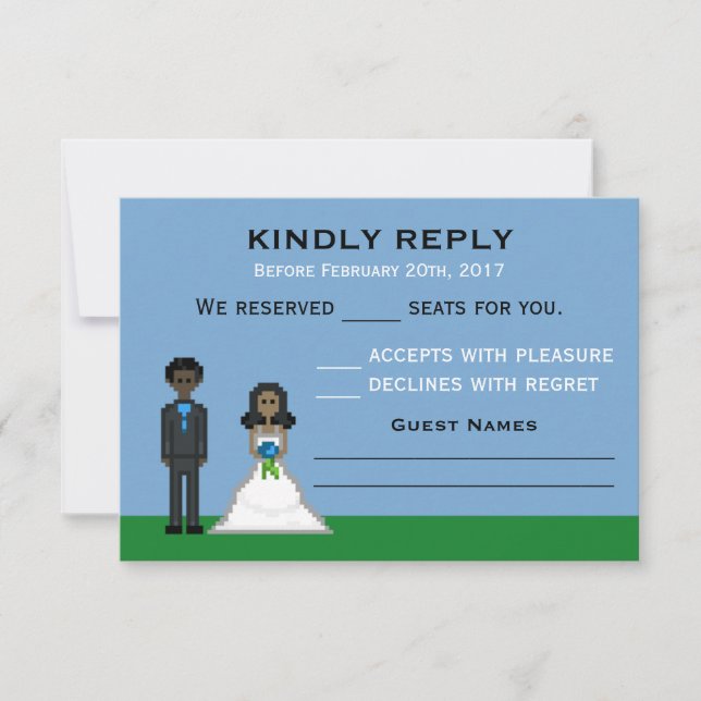 Placas RSVP de Casamento de Pixel Gamer Bride & Gr (Frente)