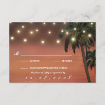 Placas RSVP de Casamento de Praia Sunset Palm Tree